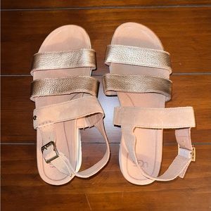 Treadlite by ugg white and metallic tanish sandals. Worn once! Size 7.5!